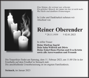 Traueranzeige von Reiner Oberender von Südthüringer Presse