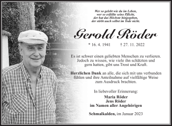 Traueranzeige von Gerold Röder von Südthüringer Presse