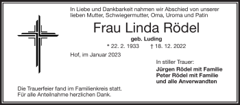 Traueranzeige von Linda Rödel von Frankenpost