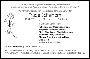 Traueranzeige von Trude Schelhorn von Neue Presse Coburg