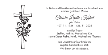 Traueranzeige von Christa Kuhnt von Südthüringer Presse