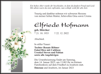 Traueranzeige von Elfriede Hofmann von Südthüringer Presse