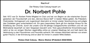 Traueranzeige von Norbert Dr. Pohle von Neue Presse Coburg