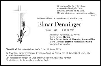 Traueranzeige von Elmar Denninger von Neue Presse Coburg
