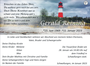 Traueranzeige von Gerald Reining von Südthüringer Presse