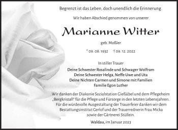 Traueranzeige von Marianne Witter von Südthüringer Presse
