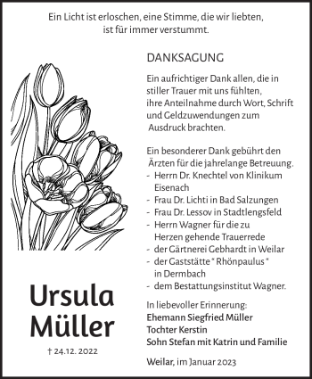 Traueranzeige von Ursula Müller von Südthüringer Presse