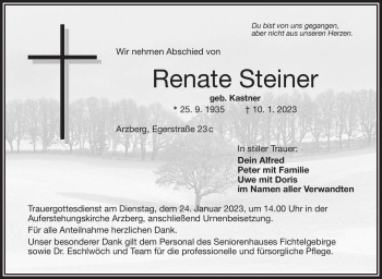 Traueranzeige von Renate Steiner von Frankenpost