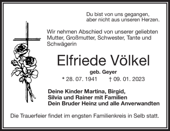 Traueranzeige von Elfriede Völkel von Frankenpost