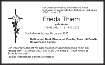 Traueranzeige von Frieda Thiem von Frankenpost