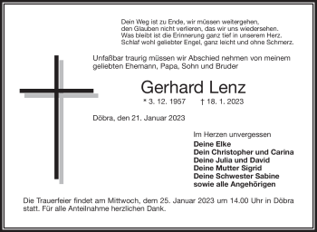 Traueranzeige von Gerhard Lenz von Frankenpost