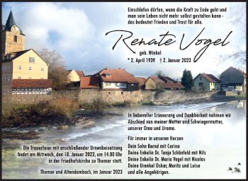 Traueranzeige von Renate Vogel von Südthüringer Presse