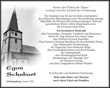Traueranzeige von Egon Schubart von Südthüringer Presse