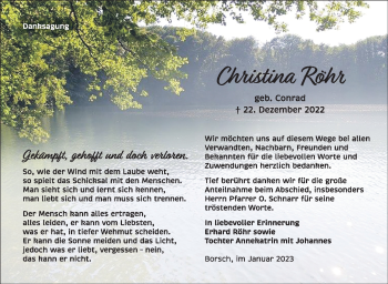 Traueranzeige von Christina Röhr von Südthüringer Presse