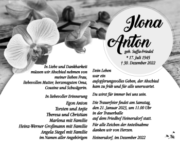 Traueranzeige von Ilona Anton von Südthüringer Presse