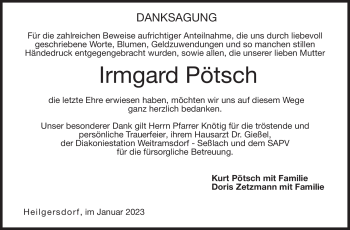 Traueranzeige von Irmgard Pötsch von Neue Presse Coburg