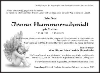 Traueranzeige von Irene Hammerschmidt von Südthüringer Presse