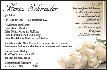 Traueranzeige von Herta Schneider von Südthüringer Presse