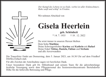 Traueranzeige von Gisela Heerlein von Neue Presse Coburg