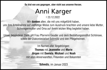 Traueranzeige von Anni Karger von Neue Presse Coburg