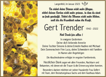 Traueranzeige von Gert Trender von Südthüringer Presse