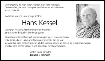 Traueranzeige von Hans Kessel von Neue Presse Coburg