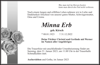 Traueranzeige von Minna Erb von Südthüringer Presse