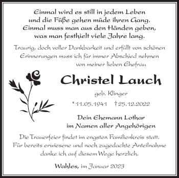 Traueranzeige von Christel Lauch von Südthüringer Presse