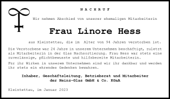 Traueranzeige von Linore Hess von Neue Presse Coburg