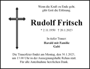 Traueranzeige von Rudolf Fritsch von Frankenpost