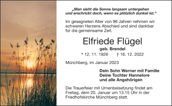 Traueranzeige von Elfriede Flügel von Frankenpost