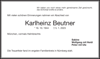 Traueranzeige von Karlheinz Beutner von Frankenpost
