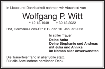 Traueranzeige von Wolfgang P. Witt von Frankenpost