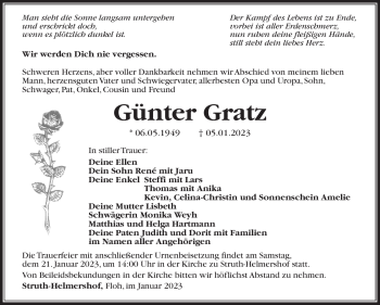 Traueranzeige von Günter Gratz von Südthüringer Presse