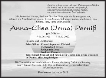 Traueranzeige von Anna-Elise Perniß von Südthüringer Presse