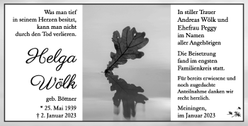 Traueranzeige von Helga Woelk von Südthüringer Presse