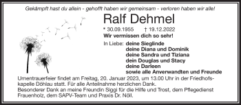Traueranzeige von Ralf Dehmel von Frankenpost