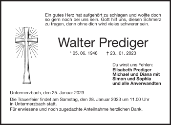Traueranzeige von Walter Prediger von Neue Presse Coburg