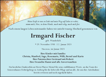 Traueranzeige von Irmgard Fischer von Frankenpost