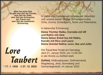 Traueranzeige von Lore Taubert von Südthüringer Presse