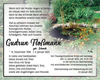 Traueranzeige von Gudrun Floßmann von Südthüringer Presse
