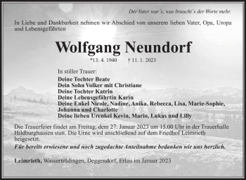 Traueranzeige von Wolfgang Neundorf von Südthüringer Presse