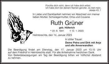 Traueranzeige von Ruth Grüner von Frankenpost