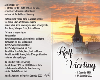 Traueranzeige von Rolf Vierling von Südthüringer Presse