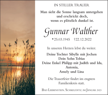 Traueranzeige von Gunnar Walther von Südthüringer Presse