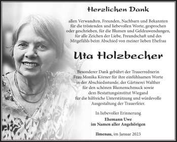 Traueranzeige von Uta Holzbecher von Südthüringer Presse