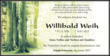 Traueranzeige von Willibald Weih von Südthüringer Presse