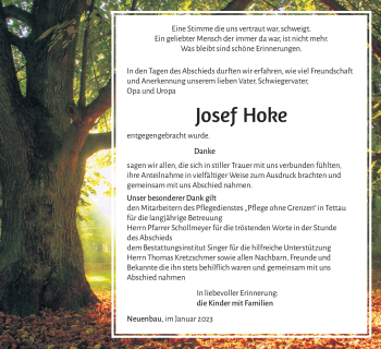 Traueranzeige von Josef Hoke von Südthüringer Presse