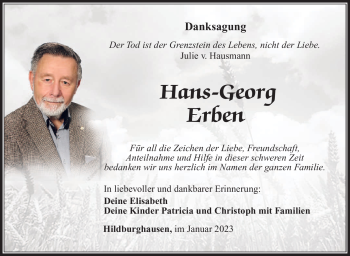 Traueranzeige von Hans-Georg Erben von Südthüringer Presse