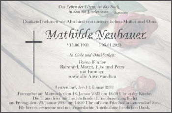 Traueranzeige von Mathilde Neubauer von Neue Presse Coburg